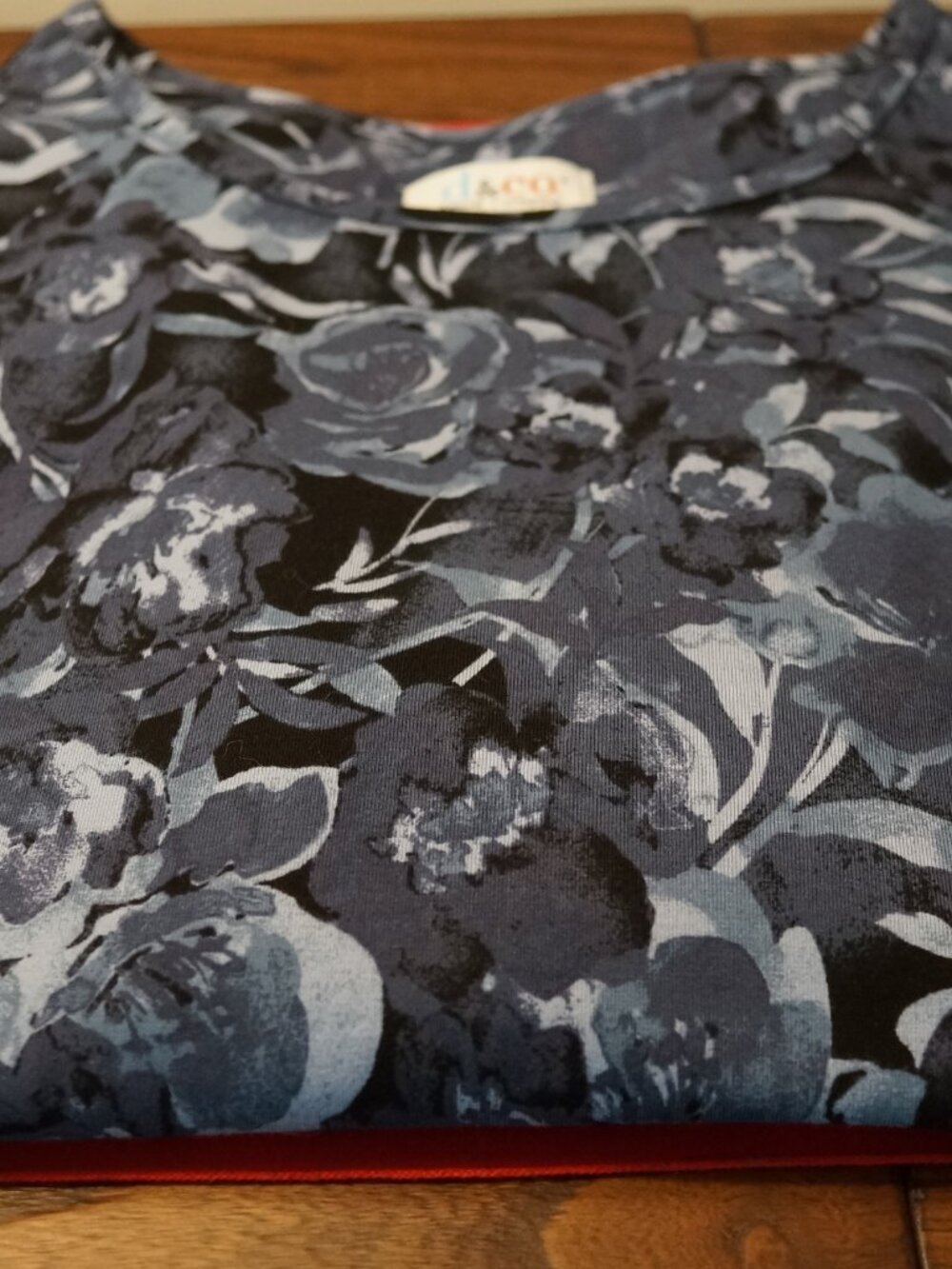 Denim & Co Indigo Printed Floral Perfect Jersey Long Sleeve Top